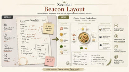 Zevarko Beacon Layout comparison of recipe structure before and after design changes.