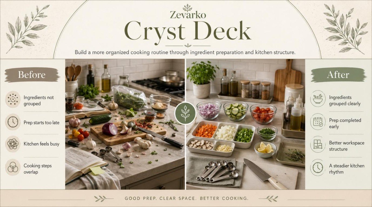Before and after comparison of a kitchen setup with Zevarko Cryst Deck product.