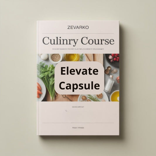 Book titled 'Culinary Course Elevate Capsule' by Zevarko on a light beige background