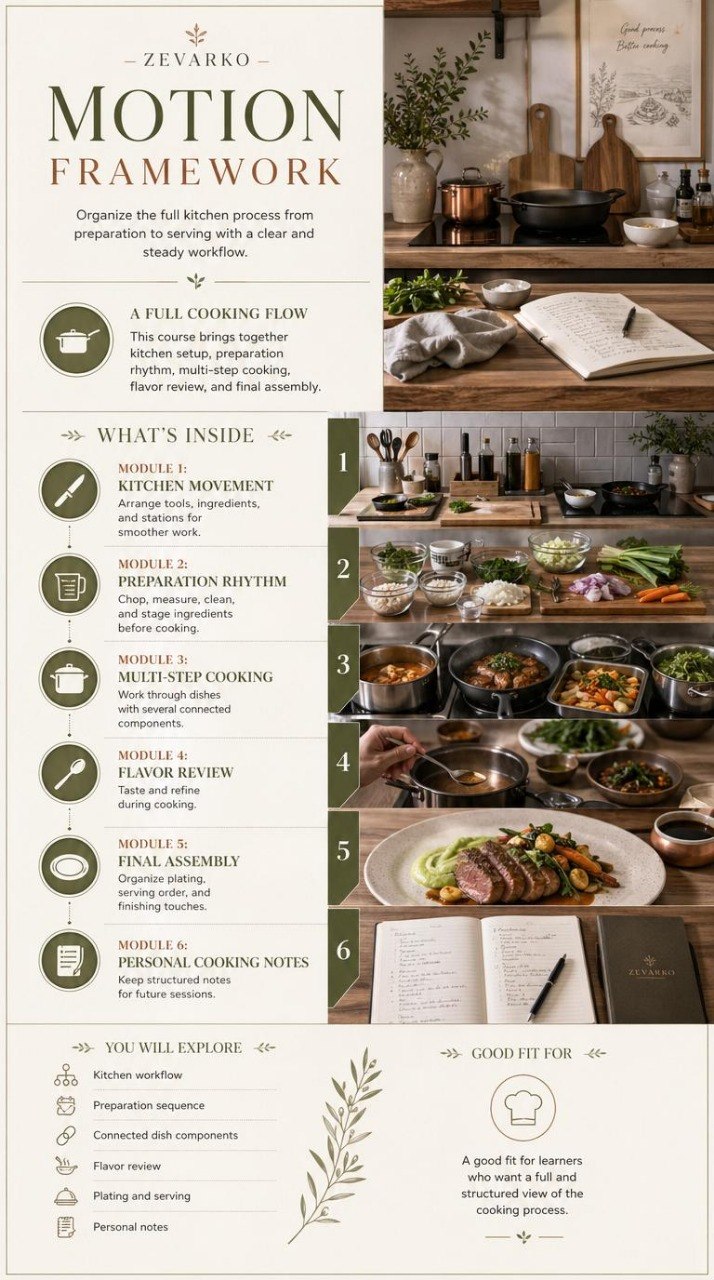 Zeyarko Motion Framework for cooking with images and text on a kitchen background