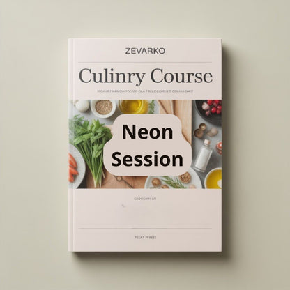 Book titled 'Culinary Course Neon Session' by Zevarko on a light beige background