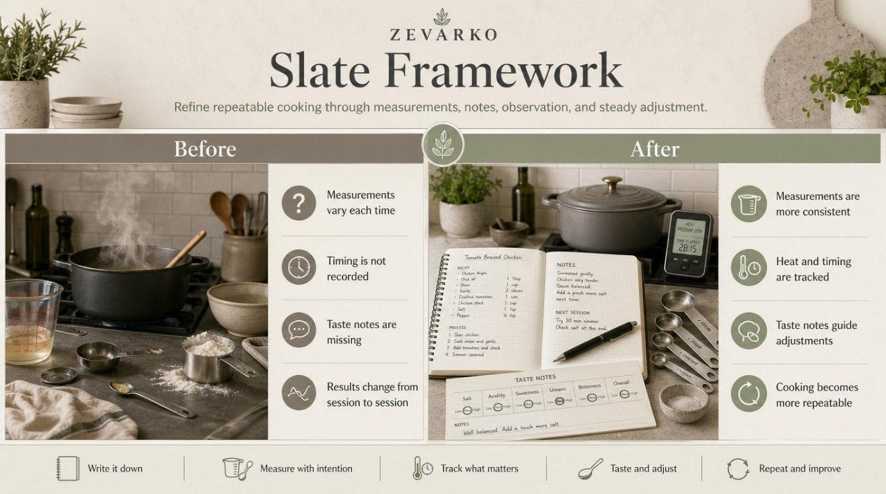 Comparison of 'Before' and 'After' cooking sessions using Zevarko Slate Framework.